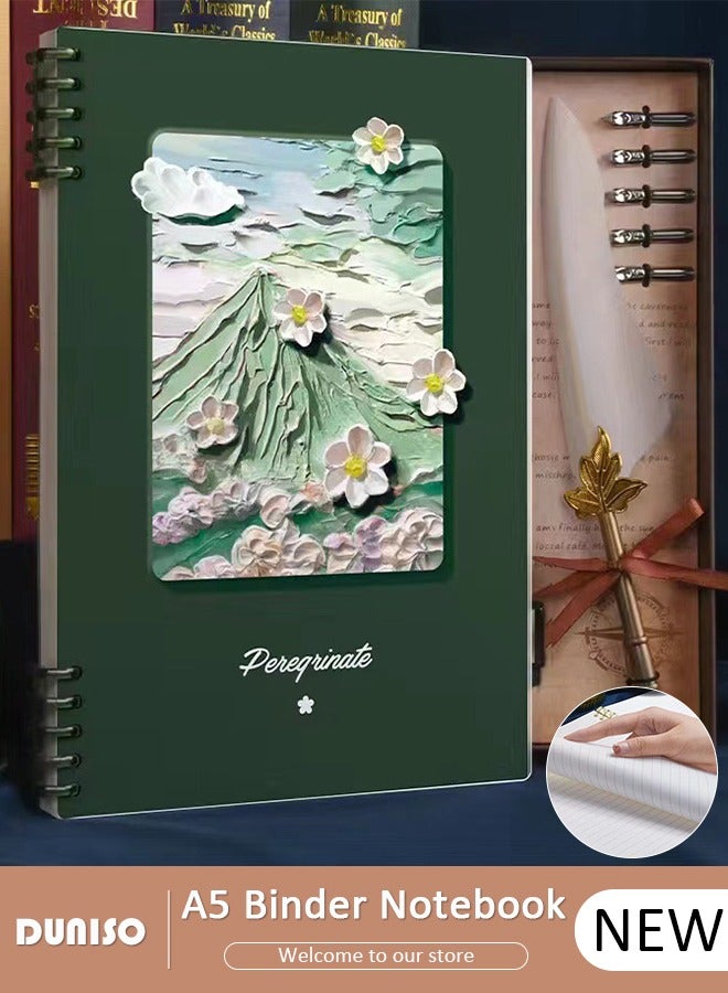 DUNISO A5 Binder Cover Notebook,Refillable Notebook Round Ring Binder with Stretch Buckle and Horizontal Core 60 Pieces, Waterproof and Durable Notebook Protector for School Home Office - Image 1