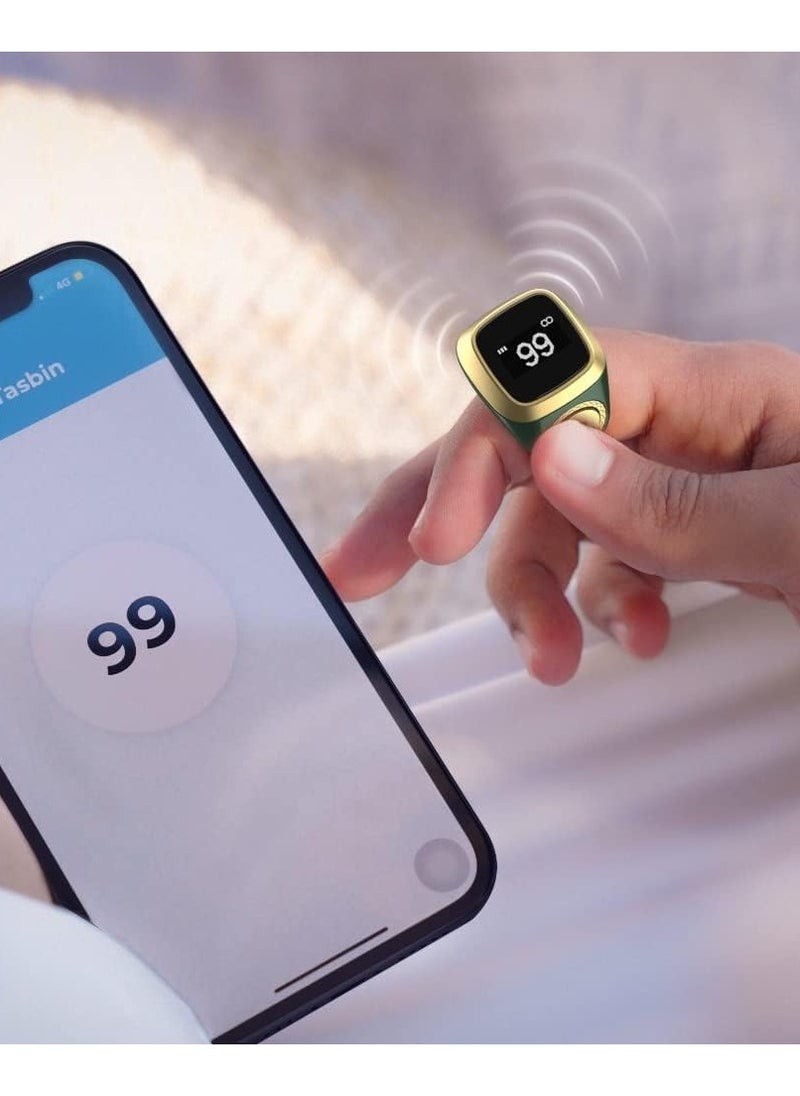 Generic 22 mm Zikr Ring Smart Ring with Vibration Reminder Tasbih Counter and Bluetooth Connection for Exclusive IQIBLA App and 5 Daily Prayer Reminders Green  - Image 2