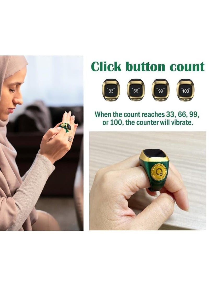 Generic - 22 mm Zikr Ring Smart Ring with Vibration Reminder Tasbih Counter and Bluetooth Connection for Exclusive IQIBLA App and 5 Daily Prayer Reminders Green - Image 1