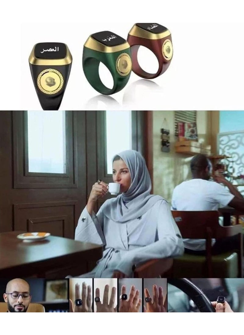 Generic 22 mm Zikr Ring Smart Ring with Vibration Reminder Tasbih Counter and Bluetooth Connection for Exclusive IQIBLA App and 5 Daily Prayer Reminders Green  - Image 3
