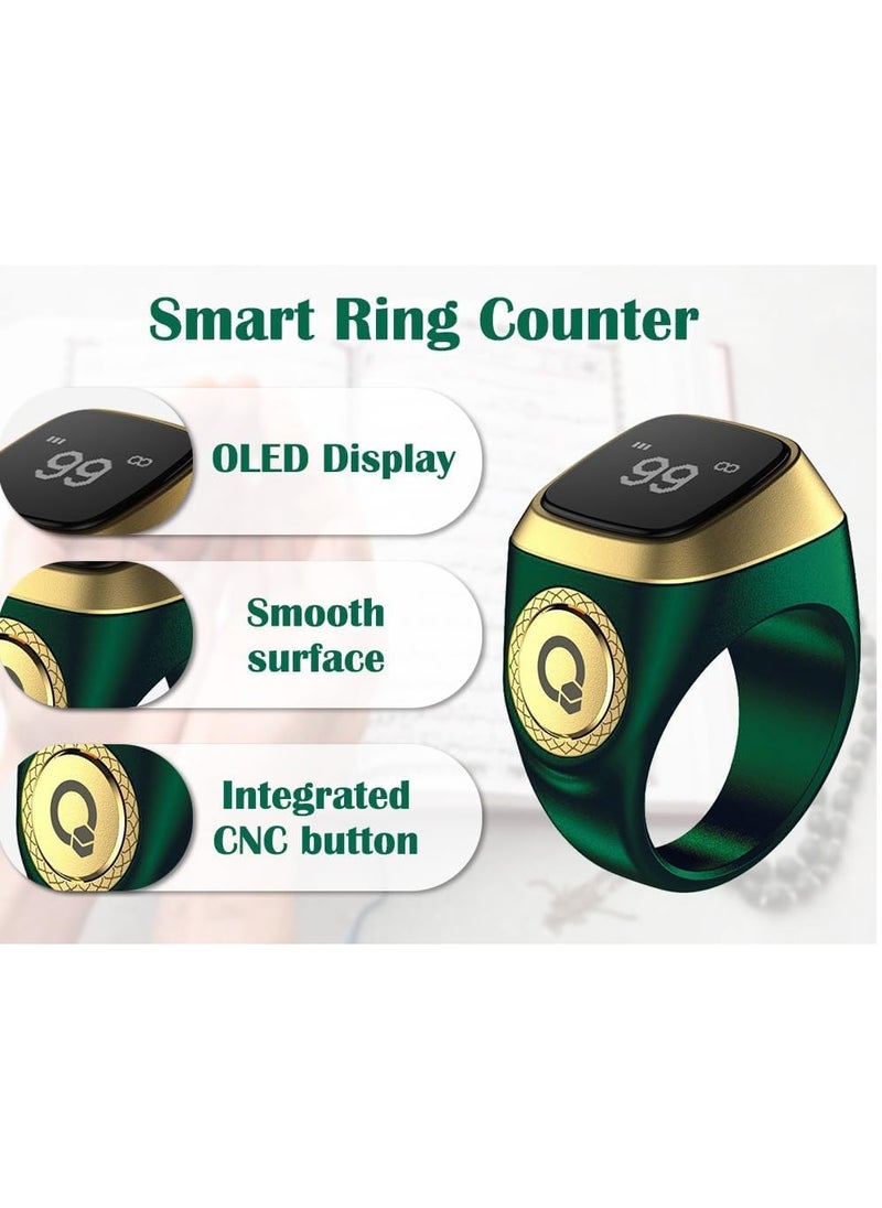 Generic - 22 mm Zikr Ring Smart Ring with Vibration Reminder Tasbih Counter and Bluetooth Connection for Exclusive IQIBLA App and 5 Daily Prayer Reminders Green - Image 1