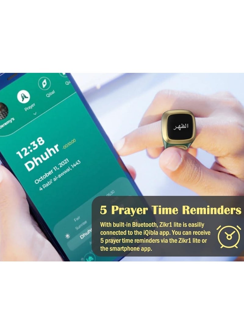 Generic - 22 mm Zikr Ring Smart Ring with Vibration Reminder Tasbih Counter and Bluetooth Connection for Exclusive IQIBLA App and 5 Daily Prayer Reminders Green - Image 1