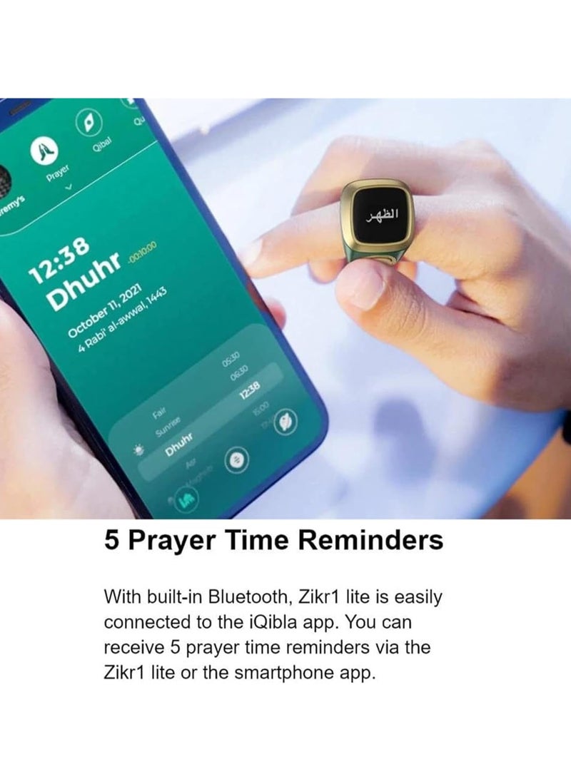 Generic - 22 mm Zikr Ring Smart Ring with Vibration Reminder Tasbih Counter and Bluetooth Connection for Exclusive IQIBLA App and 5 Daily Prayer Reminders Green - Image 1