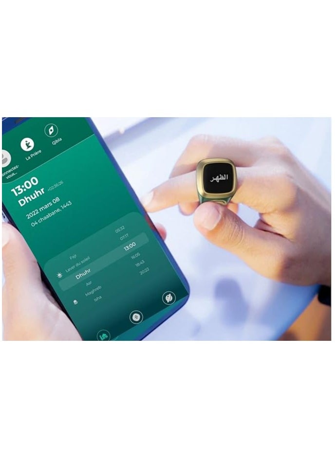 Generic - 22 mm Zikr Ring Smart Ring with Vibration Reminder Tasbih Counter and Bluetooth Connection for Exclusive IQIBLA App and 5 Daily Prayer Reminders Green - Image 1