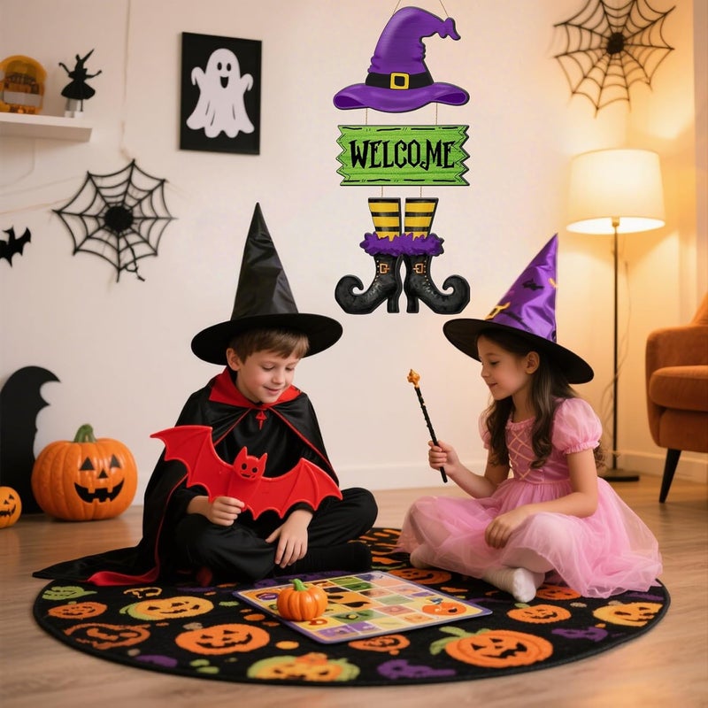 SNILOAW Halloween Door Sign Witch Wreath Decorations Witch Welcome Door Sign Hallowee Wooden Door Hanging Decorations Halloween Witchy Porch Sign for Front Door Porch Wall Decor - Image 5