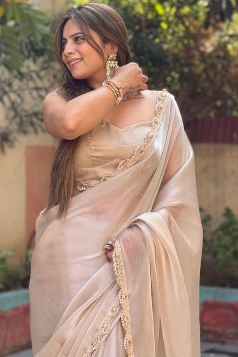 SGF11 Women's Tissue Soft Silk Saree With Unstitched Blouse Piece (Silver) - Image 3