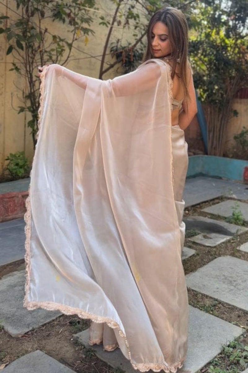 SGF11 Women's Tissue Soft Silk Saree With Unstitched Blouse Piece (Silver) - Image 4