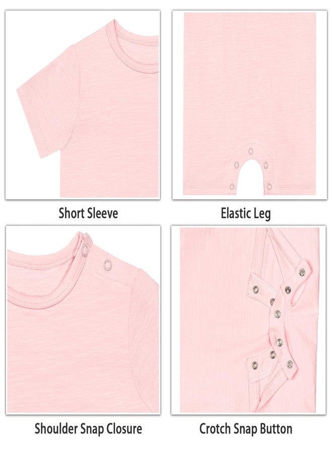 GUISBY Baby Short Sleeve Bodysuit Snap Crotch Closure Cotton Pajamas for Baby 3-Packs Light Pink+Pink+Apricot Grey 18-24 Months - Image 2