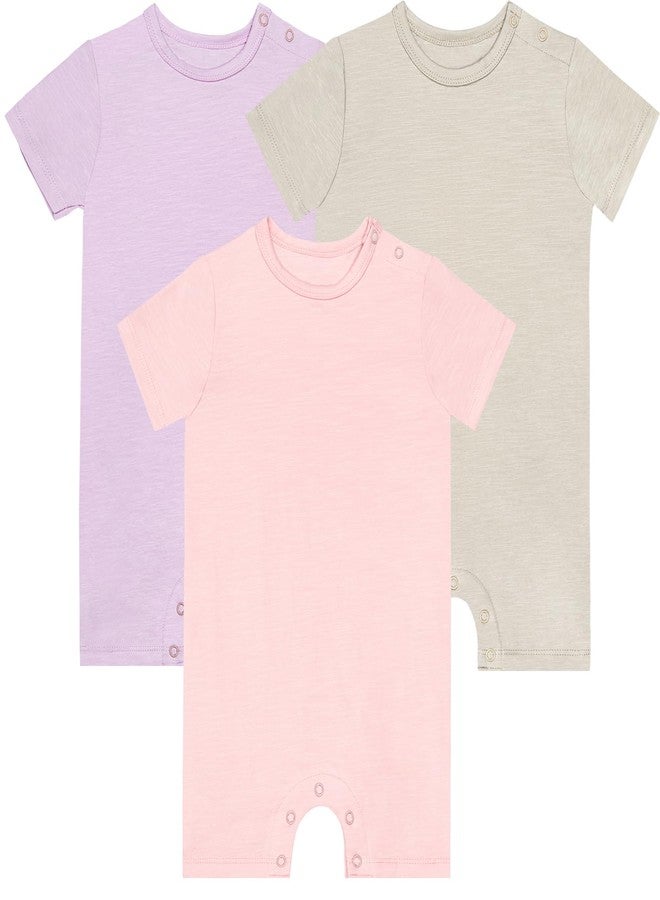 GUISBY Baby Short Sleeve Bodysuit Snap Crotch Closure Cotton Pajamas for Baby 3-Packs Light Pink+Pink+Apricot Grey 18-24 Months - Image 1