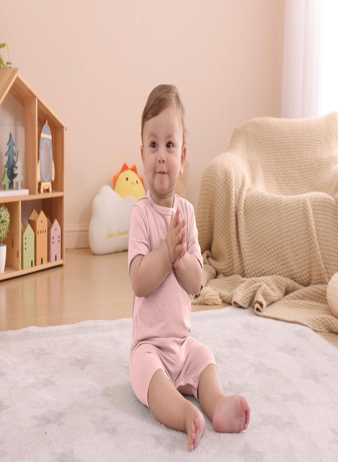 GUISBY Baby Short Sleeve Bodysuit Snap Crotch Closure Cotton Pajamas for Baby 3-Packs Light Pink+Pink+Apricot Grey 18-24 Months - Image 4