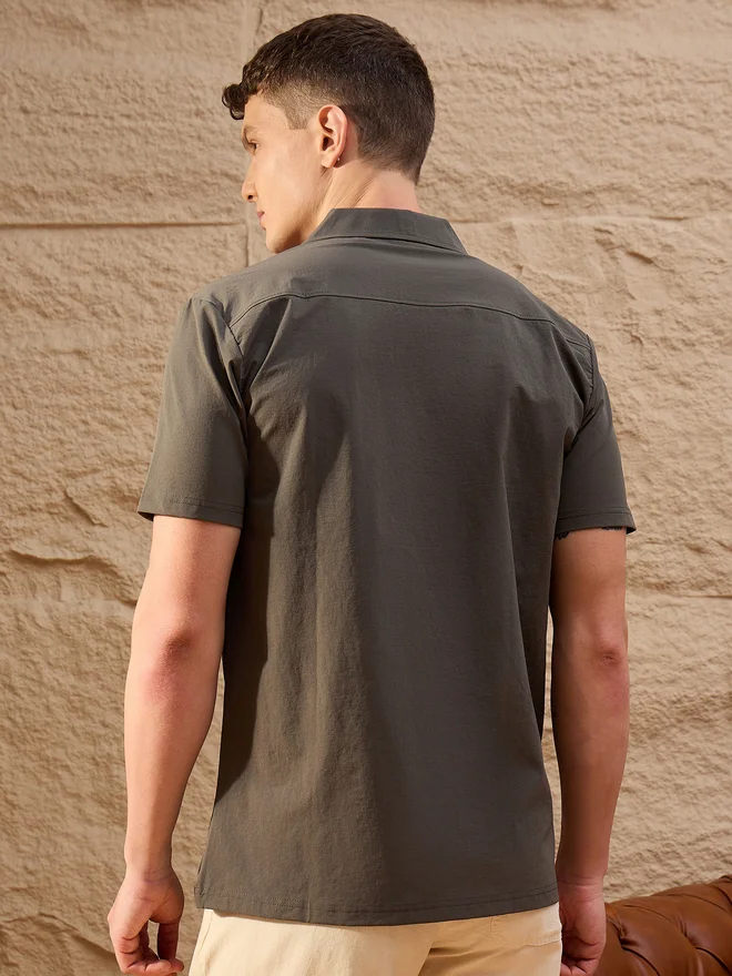 Take Two  REPRISE Grey Embroidered Pattern Casual Shirt for Men | Best Price UAE