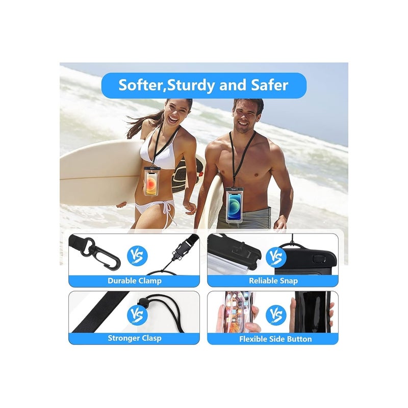 TARAVEE Waterproof Phone Pouch, Dry Bag with Lanyard,Universal Waterproof Phone Case for iPhone 14 13 12 11 Pro Max XR X XS SE 8 Plus Samsung S23 S22 Ultra S21 S10 S9 up to 7" (Black-Pack of 2) - Image 4