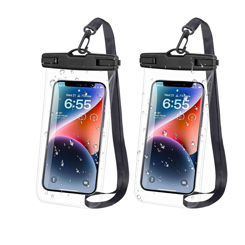 TARAVEE Waterproof Phone Pouch, Dry Bag with Lanyard,Universal Waterproof Phone Case for iPhone 14 13 12 11 Pro Max XR X XS SE 8 Plus Samsung S23 S22 Ultra S21 S10 S9 up to 7" (Black-Pack of 2) - Image 1