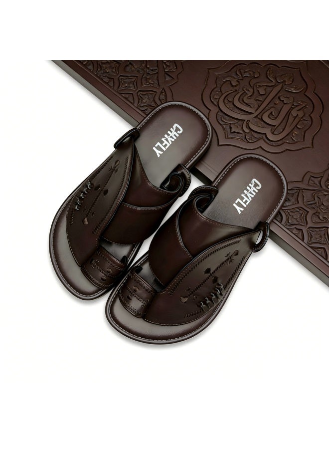 Men's Arab-style sandals, embroidered open-toe sandals, rubber sole, breathable for everyday summer beach wear - Image 1