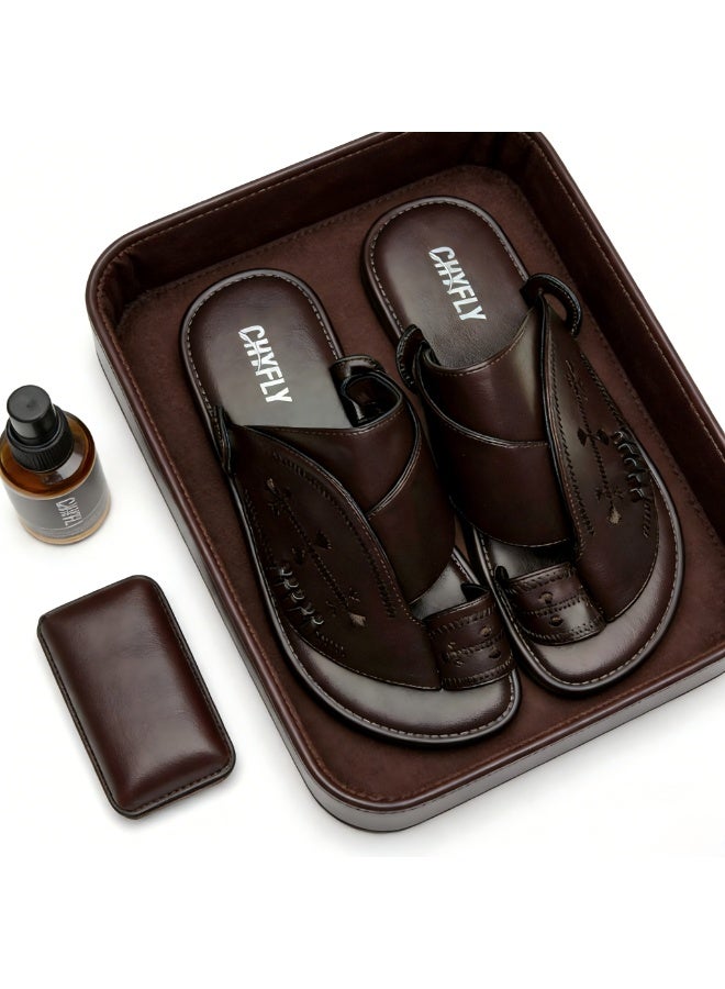 Men's Arab-style sandals, embroidered open-toe sandals, rubber sole, breathable for everyday summer beach wear - Image 3
