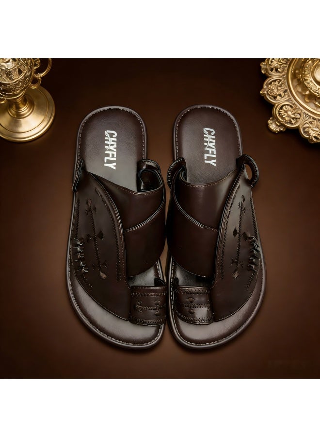 Men's Arab-style sandals, embroidered open-toe sandals, rubber sole, breathable for everyday summer beach wear - Image 2