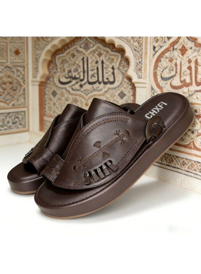Men's Arab-style sandals, embroidered open-toe sandals, rubber sole, breathable for everyday summer beach wear - Image 5