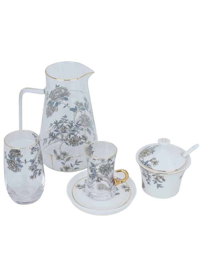 Alsaif Gallery White porcelain dining set with a rose pattern and a golden font, 61 pieces - Image 2