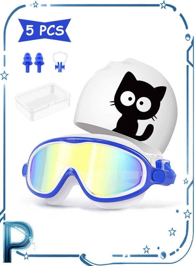 Photon مجموعة نظارات السباحة للأطفال، نظارات سباحة مضادة للضباب وحماية من الأشعة فوق البنفسجية، نظارات سباحة للأطفال مع غطاء سباحة متين مقاوم للماء ومشبك أنف - Image 1