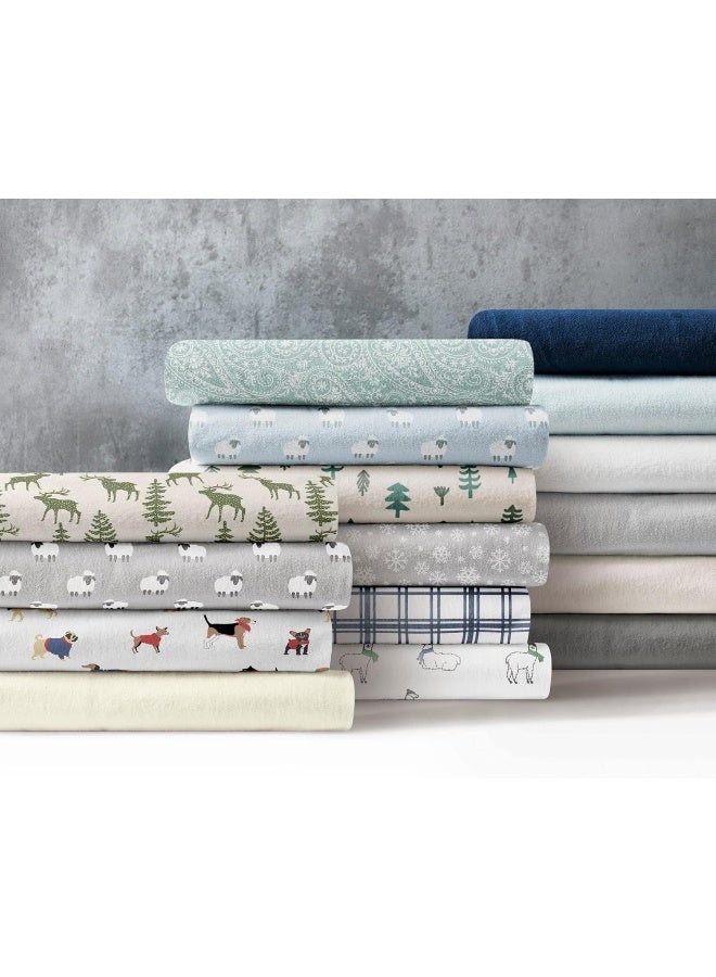 Brielle Home Flannel Sheet Set Cotton Soft Warm & Cozy Modern Chic with Elastic Deep Pockets, California King, Steel Grey - Image 3