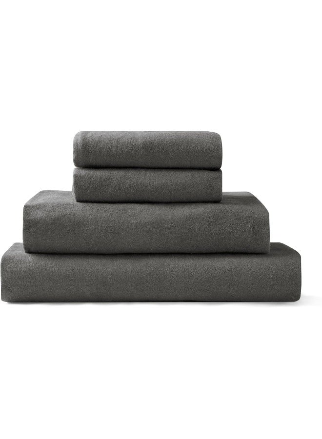Brielle Home Flannel Sheet Set Cotton Soft Warm & Cozy Modern Chic with Elastic Deep Pockets, California King, Steel Grey - Image 1