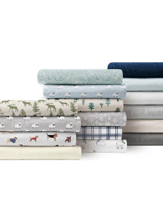 Brielle Home Flannel Sheet Set Cotton Soft Warm & Cozy Modern Chic with Elastic Deep Pockets, California King, Steel Grey - Image 2