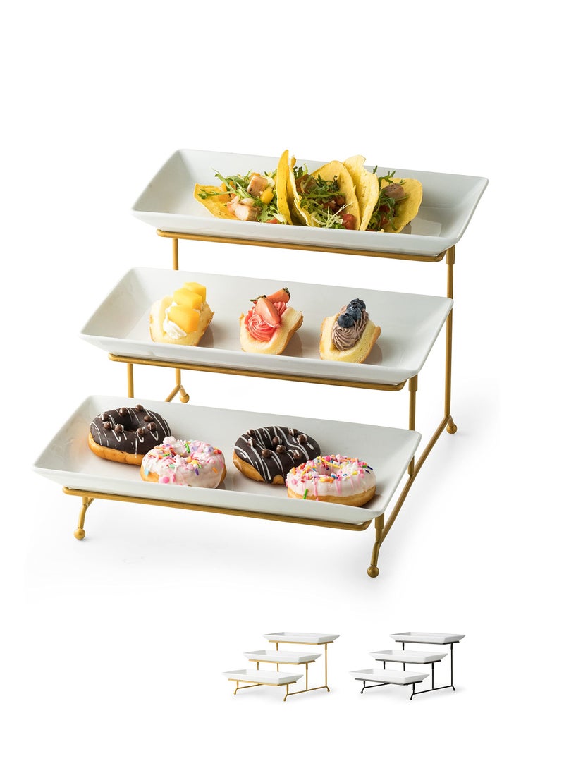 Arabest 3 Tier Serving Tray, Gold Serving Rack with Cutlery for Introductory Training Dessert Table Display Set of Cascading Serving Racks, Serving Tray with Stands 12 Inch Banquet Serving Tray  - Image 1