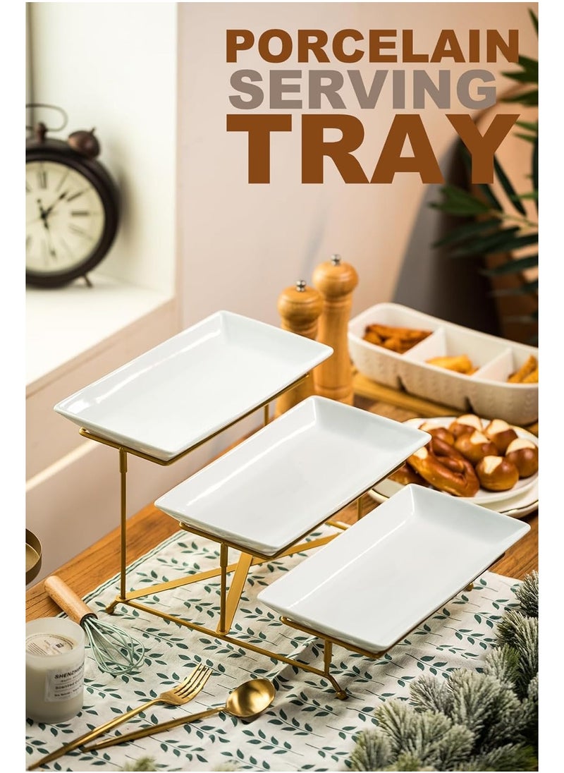 Arabest 3 Tier Serving Tray, Gold Serving Rack with Cutlery for Introductory Training Dessert Table Display Set of Cascading Serving Racks, Serving Tray with Stands 12 Inch Banquet Serving Tray  - Image 2