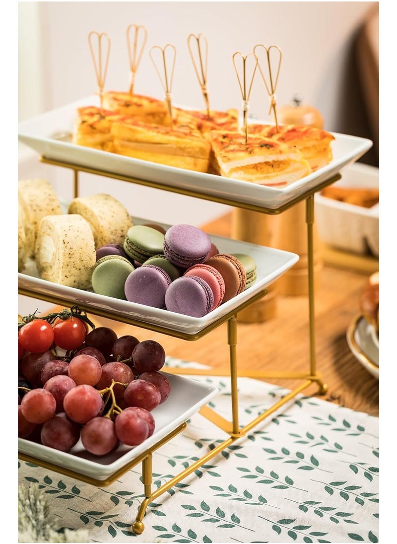 Arabest 3 Tier Serving Tray, Gold Serving Rack with Cutlery for Introductory Training Dessert Table Display Set of Cascading Serving Racks, Serving Tray with Stands 12 Inch Banquet Serving Tray  - Image 3