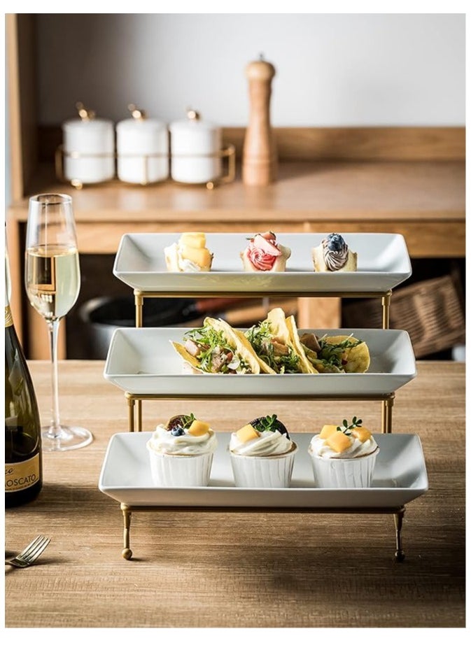 Arabest 3 Tier Serving Tray, Gold Serving Rack with Cutlery for Introductory Training Dessert Table Display Set of Cascading Serving Racks, Serving Tray with Stands 12 Inch Banquet Serving Tray  - Image 5