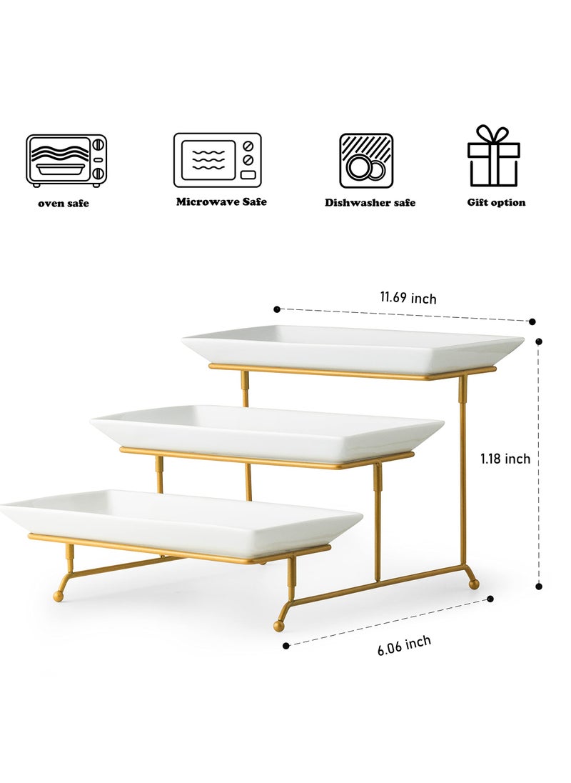 Arabest - 3 Tier Serving Tray, Gold Serving Rack with Cutlery for Introductory Training Dessert Table Display Set of Cascading Serving Racks, Serving Tray with Stands 12 Inch Banquet Serving Tray - Image 1