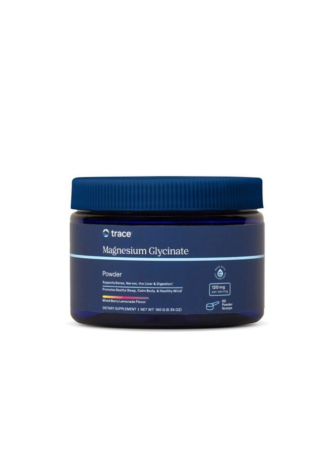 Trace Minerals Magnesium Glycinate 120mg - Powder Mix to Support Digestive Health - Aid Sleep & Muscle Relaxation - Highly-Absorbable Magnesium Supplement - Mixed Berry Lemonade, 180g (60 Servings) - Image 1