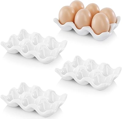 DEAYOU 4 Pack 24 Cups Egg Tray Holders, Porcelain Egg Container for Countertop Fridge, Ceramic Eggs Keeper Storage - Image 1