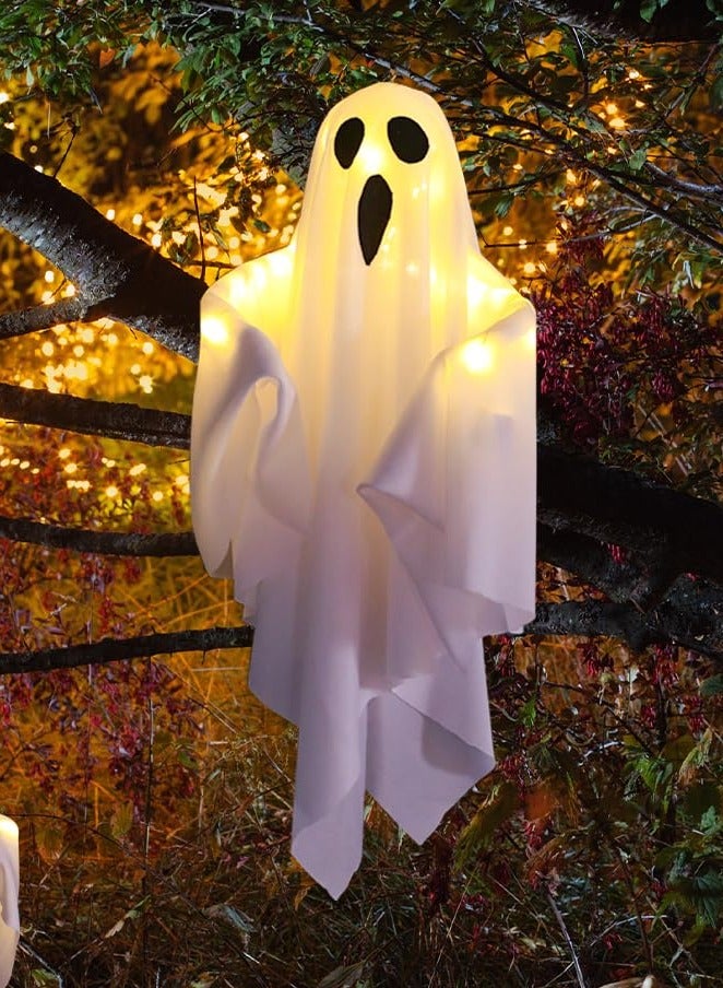 Halloween Hanging Goblin Lights Warm White LED Swinging Ghost Home Decor 3 Modes Adjustable(Steady/Flash/Fast) Party Garden Yard Scary Cute Spooky Gifts (White) - Image 1
