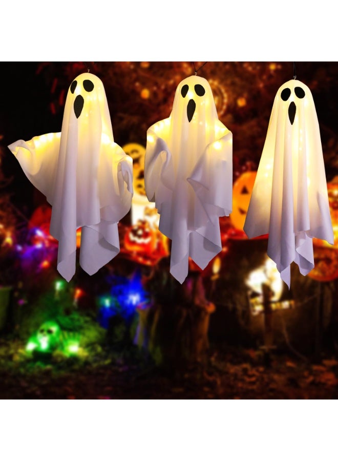 Halloween Hanging Goblin Lights Warm White LED Swinging Ghost Home Decor 3 Modes Adjustable(Steady/Flash/Fast) Party Garden Yard Scary Cute Spooky Gifts (White) - Image 2