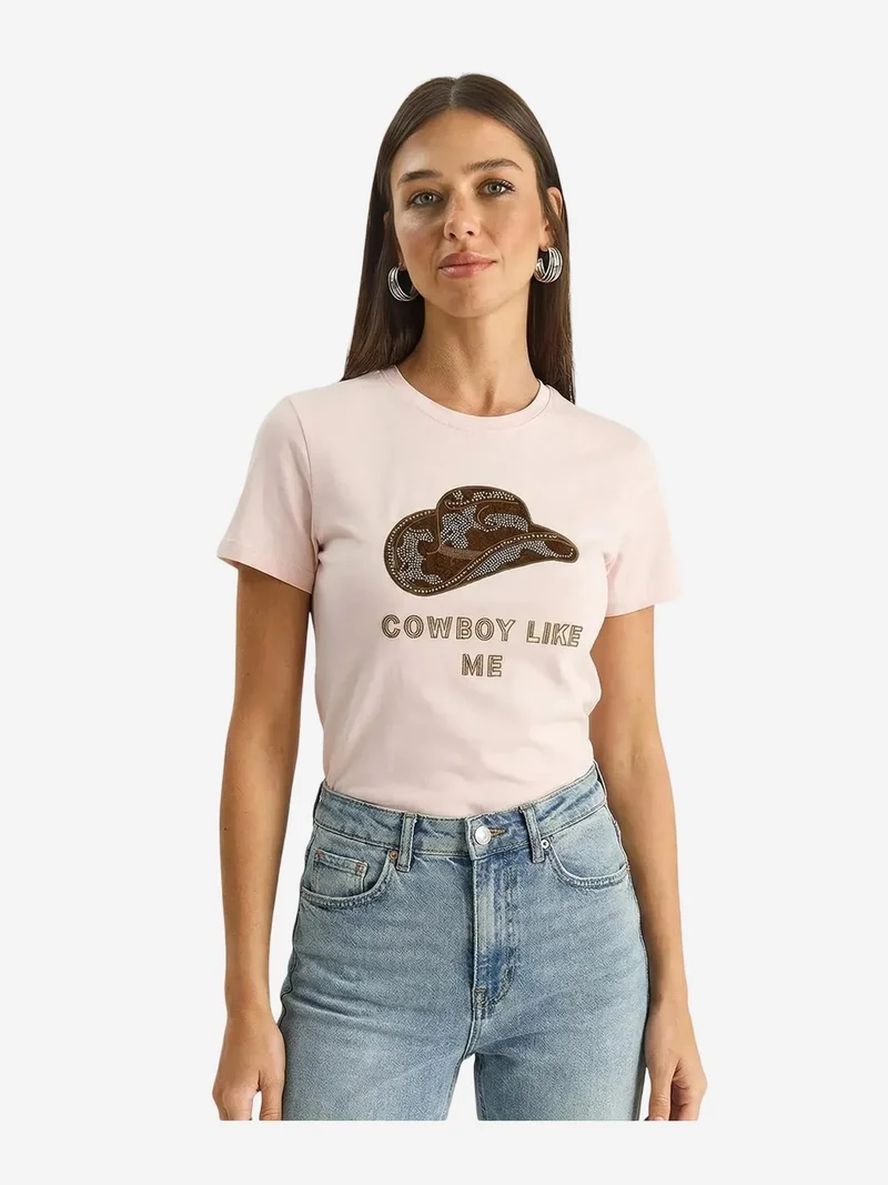 بيانكو لوتشي LUCCI Embroidered Crew Neck Cotton T-Shirt