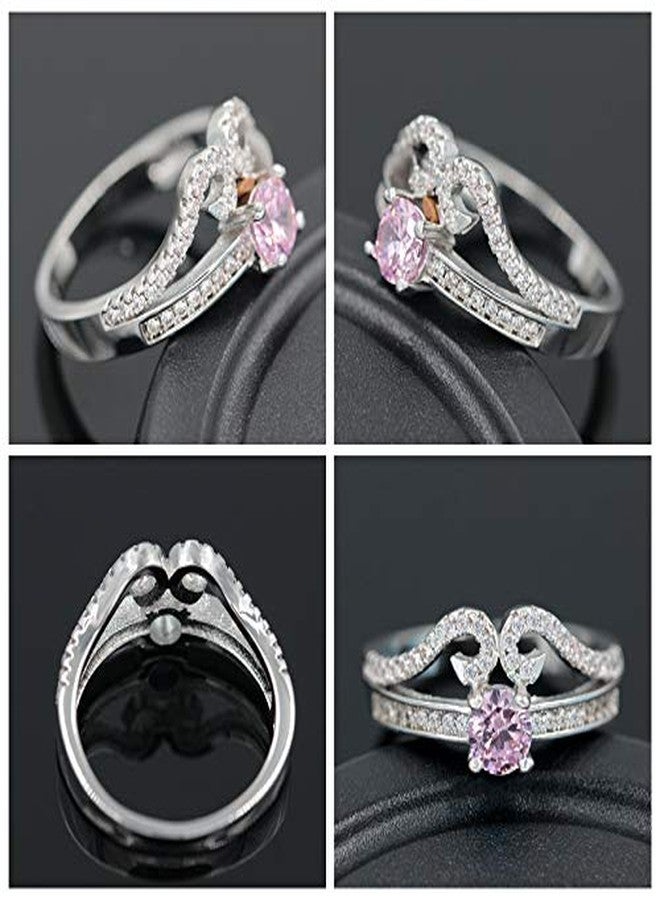 Uloveido Women Fashion White Gold Plated Queen Crown Ring with Pink CZ Crystal, Bridal Princess Tiara Ring for Women (size 7) Y2867 - Image 5