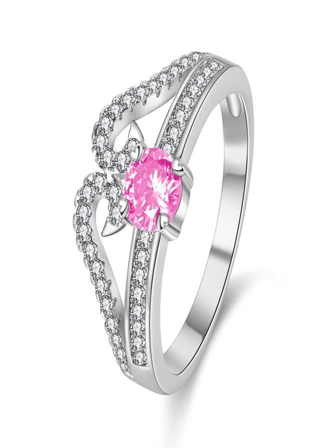 Uloveido Women Fashion White Gold Plated Queen Crown Ring with Pink CZ Crystal, Bridal Princess Tiara Ring for Women (size 7) Y2867 - Image 1