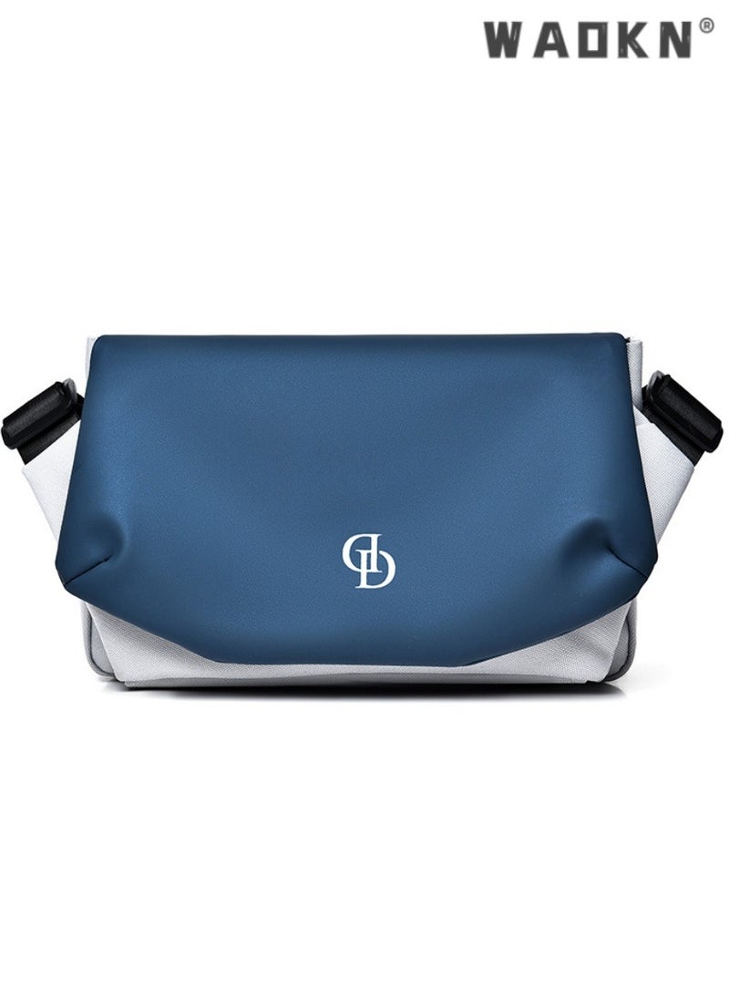 WAOKN Men's Trendy Large Capacity Shoulder Bag, Boys Nylon Waterproof Messenger Bag Crossbody Bag Sling Bag Side Bag, Flap Shoulder Bag Handbag Carrying Bag for College Students and Teens (Blue)  - Image 1