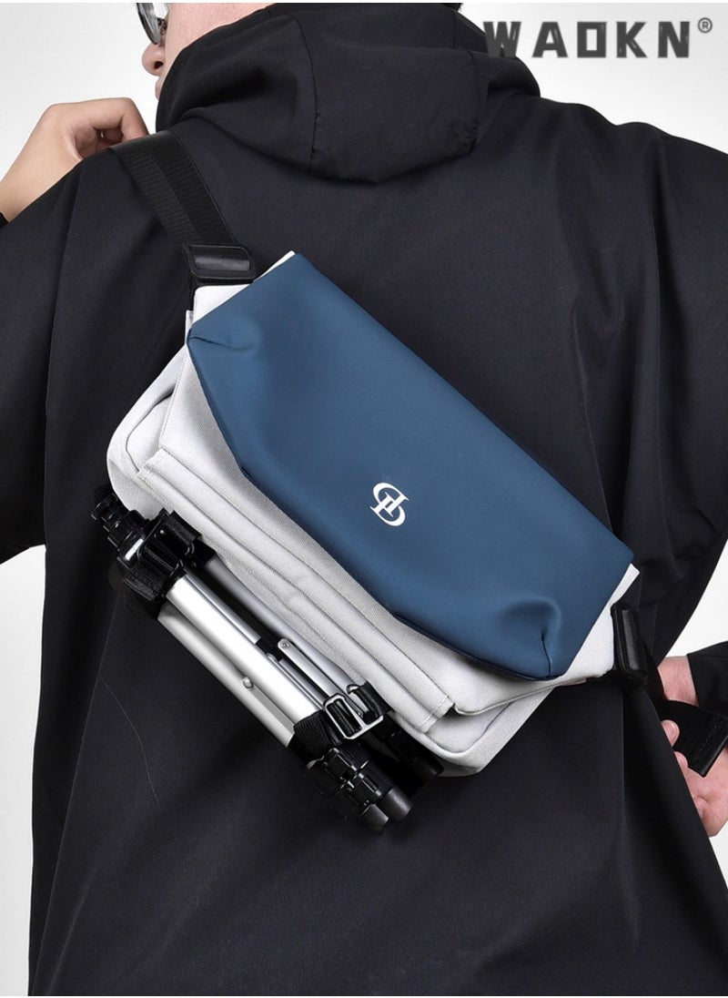 WAOKN Men's Trendy Large Capacity Shoulder Bag, Boys Nylon Waterproof Messenger Bag Crossbody Bag Sling Bag Side Bag, Flap Shoulder Bag Handbag Carrying Bag for College Students and Teens (Blue)  - Image 2