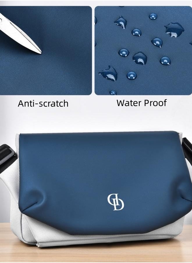 WAOKN Men's Trendy Large Capacity Shoulder Bag, Boys Nylon Waterproof Messenger Bag Crossbody Bag Sling Bag Side Bag, Flap Shoulder Bag Handbag Carrying Bag for College Students and Teens (Blue)  - Image 5