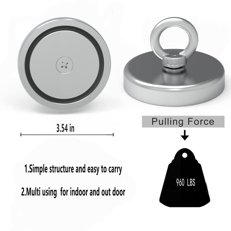 MHDMAG Super Fishing Kit, High Power Neodymium Rare Earth Magnets for Retrieving in River, Diameter 3.54in - Image 2