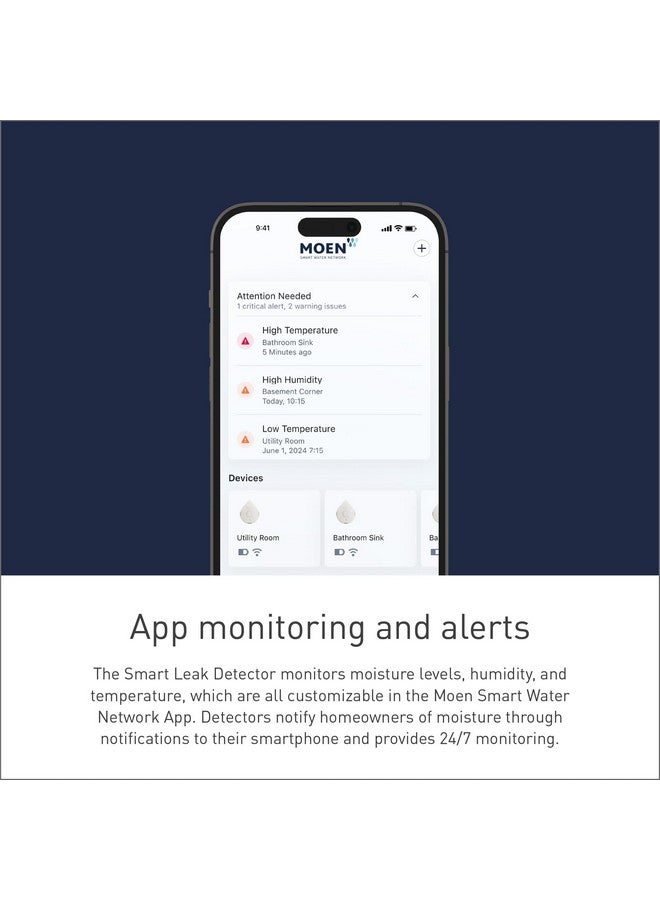 موين جهاز كشف تسربات المياه الذكي من موين فلو، جهاز إنذار استشعار المياه للمنزل، عبوة واحدة، أبيض، 920-004 - Image 2