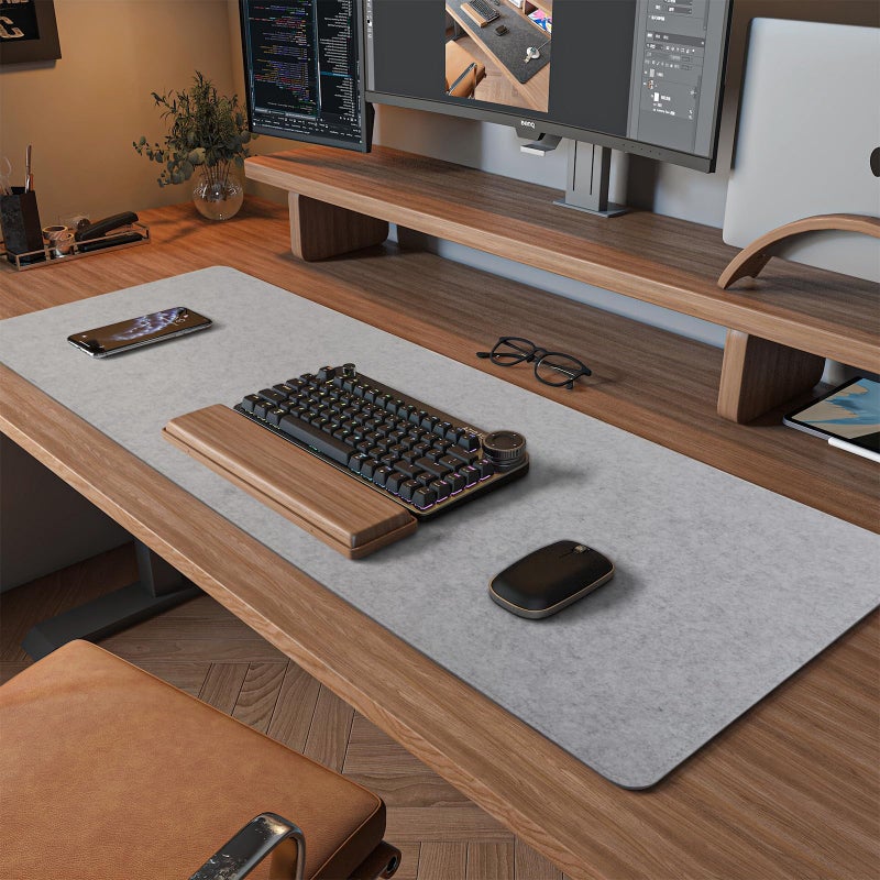 DawnTrees Felt Desk Pad,Keyboard Mat (35.8" x 11.8"),Large Felt Mouse Pad,Computer Desk Mat XL,Desk Protector for Office (Light Gray) - Image 1