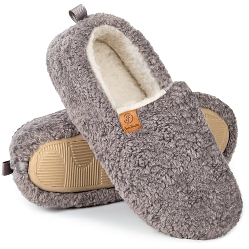 EverFoams Women’s Soft Curly Full Slippers Memory Foam Lightweight House Shoes Cozy Loafer with Polar Fleece Lining Grey,9-10 US - Image 1