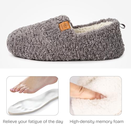EverFoams Women’s Soft Curly Full Slippers Memory Foam Lightweight House Shoes Cozy Loafer with Polar Fleece Lining Grey,9-10 US - Image 3