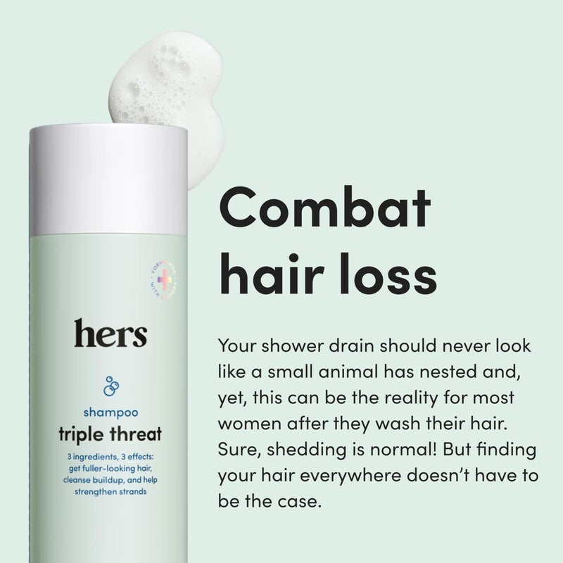 hers triple threat shampoo for hair that feels and looks thicker and stronger with biotin, saw palmetto, pumpkin seed oil, lightly scented with rose, helps control hair shedding, 2 pack, 6.4oz - Image 2