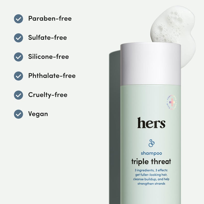 hers triple threat shampoo for hair that feels and looks thicker and stronger with biotin, saw palmetto, pumpkin seed oil, lightly scented with rose, helps control hair shedding, 2 pack, 6.4oz - Image 5