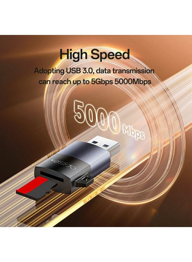 YESIDO GS36 USB 3.0 TF Card Reader High Speed 5Gbps Data Transfer Aluminum Alloy Memory Card Reader - Image 3