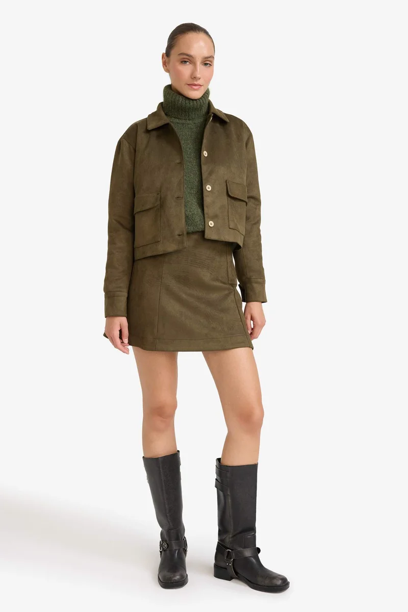 Defacto Shirt Collar Suede Blazer